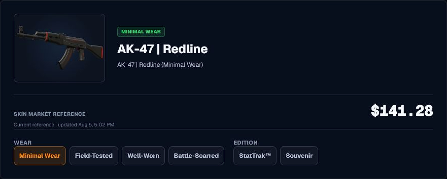 AK-47 Redline result in the CS2 Price Checker